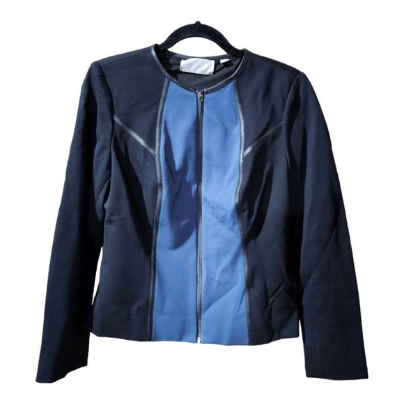 SOLD!! CARLISLE Black & Teal Leather Accent Jacket - Size 10 - Picture 1 of 6